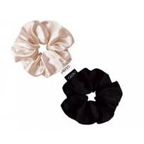 Scrunchie Satininės gumytės plaukams, 2 vnt. Champagne & Black