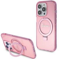 Guess Ring Stand Script Glitter MagSafe dėklas iPhone 15 Pro - rožinis