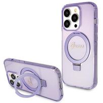 Guess žiedinio laikiklio Script Blizgučių MagSafe dėklas iPhone 15 Pro - violetinis