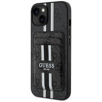 Guess 4G juostelės dėklas su Magsafe pinigine iPhone 15 juodas