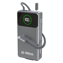 Dudao K31 Pro 45W 20000mAh Power Bank su Integruotu Ištraukiamu USB-C Laidu - Pilka