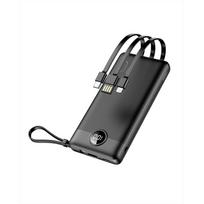 VEGER powerbank 10000 mAh su įmontuotais Micro USB / Type C / Lightning kabeliais C10 (W1116) juodas