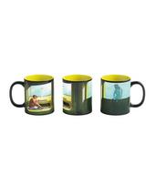 Galiukų puodelis, atskleidžiantis šilumą, Good Loot Cyberpunk 2077 žaidimo menas, Kronikos - V ir Edward Hopper, 450 ml, juodas, geltonas
