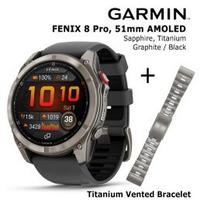 GARMIN fēnix® 8 Pro – 51 mm, AMOLED, Sapphire, Ti + 26mm Titanium Vented Bracelet sportinis laikrodis 010-03199-11 / 010-12864-08