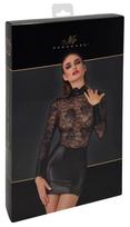 Noir Noir Handmade Mini Dress XL with Stand-Up Collar and Lace Details