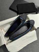 Sheepskin version~ beautiful leather denim ballet shoes women's bow soft sole Mary Jane single shoes flat shoes ladyshoes 35 tamsiai mėlyna spalva