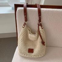 Naujausia minimalistinė vasarinė paplūdimio pintų rankenų rankinė moterims, didelės talpos, rankų darbo, kelioninė, peties, crossbody krepšys KTY 25x12x26cm smėlis
