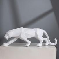 Panteros statula Gyvūno figūrėlė Abstraktus geometrinis stilius Dervos leopardo skulptūra Namų biuro stalo dekoracija Amatai balta