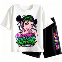 2pcs Kpop Demon Hunters Short Sleeved Shorts Set Featuring Rumi Mira Zoey Girl Group Magical Warrior Fan Tops 100