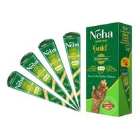 Neha Gold Mehandi kūgis, grynas chna pasta, laikiniems tatuiruotėms, kūno meno, rankų, pėdų dizainui ( 25g X 4 Kūgis) Pakuotėje 1