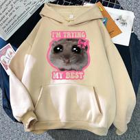 Liūdnas žiurkėnas Memas Mergina Aš Stengiuosi Labiausiai Gobtuvas Mada Moterims Kawaii Estetika Gobtuvai Unisex Ruduo Žiema Megztiniai Džemperiai S
