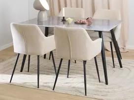 Wicklow dining table set, Top ceramic grey Batis, Base steel matt black, 140x80x75 cm