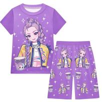 Vaikams Mergaitėms Anime Animacinis POP Dainininkė Rumi Zoey Mira Spausdinti Laisvalaikio Trumparankoviai Marškinėliai Šortai Kelnės Pižama Miego Drabužių Rinkiniai 100cm