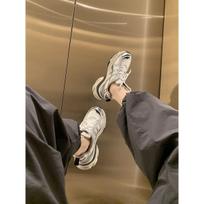 Cowhide version thick sole with the same lace-up leisure heightening sports lightweight Internet celebrity heavy industry dad shoes women versatil 35