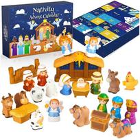 Nativity Set Advent Calendar 2025, Nativity Sets Figures for Kids Christmas Countdown Calendar with 25 Surprises Tabletop Scene Figurine įvairiaspalvis