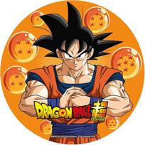 "Dekora", valgomasis "Dragon Ball" torto papuošalas, torto dekoracija vaikų gimtadienio vakarėliui, Son Goku dizainas, torto dekoracija tortams ir desertams, apvalus torto papuošalas, skersmuo 20 cm