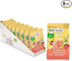 "FruchtBar" ekologiški avižiniai sausainiai su braškėmis, bananais ir obuoliais, 8 vnt., vaikų užkandžiai be cukraus, skirti kūdikiams nuo 8 mėn. ir vaikams, 8 x 100 g