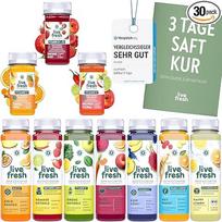 "LiveFresh" sulčių terapija 3 dienoms | 21 sultys ir 9 injekcijos šalto spaudimo ir be pridėtinio cukraus | vaisių sultys, spaustos iš šviežių vaisių ir daržovių | veganiškos vaisių sultys svorio metimui | Įskaičiuotas 5,25 € užstatas