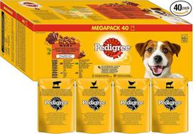 "Pedigree Adult Dog Food Mixed Selection", 40 porcinių maišelių, 40 x 100 g - drėgnas maistas šunims su jautiena, vištiena, ėriena ir paukštiena