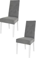 "Tommychairs Nicole" modernios virtuvės ir valgomojo kėdės, tvirtos konstrukcijos, pagamintos iš lakuotos buko medienos, baltos spalvos, minkštos ir apmuštos tamsiai pilku aksomu, 2 vnt.