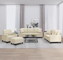 Cremefarbenes Kunstleder-Sofa Set mit 2+3 Sitzen & Fußhocker - Komfortabel & Robust Model3201354