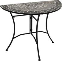 DEGAMO Siena sieninis staliukas 45 x 90 cm Pusapvalis metalinis rėmas Juodos keramikos mozaikinis stalviršis pilka/balta spalva
