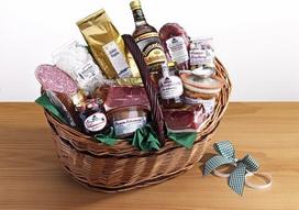 Dovanų krepšelis "Gourmet Basket No. 5" | Delikatesų dovanų krepšelis su Šiaurės Vokietijos patiekalais | Maisto krepšelis su dešra ir kumpiu | Puikios dovanos gimtadieniams, jubiliejams ir kt.