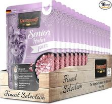 LEONARDO Senior Pure Chicken kačių maistas suaugusioms katėms, 16 x 85 g maišelių, su moliūgų ir lašišų aliejumi, be grūdų, be cukraus, pagamintas Vokietijoje