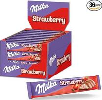 Milka Choco Strawberry Bar 36 x 36,5 g šokolado batonėlis su braškių pieno kremo įdaru ir traškučiais