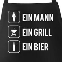 MoonWorks® BBQ prijuostė vyrams su užrašu "Ein Mann ein Grill ein Bier ein Grill" Medvilninė prijuostė Barbecue BBQ Meat Summer, A black grill