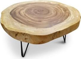 Suar LAEM PHO II Medinis kavos staliukas 45 cm aukščio 2 dydžių svetainės staliukas apie 60-85 cm Medžio gabalėlis kaip stalviršis, pagamintas iš rustikalios išvaizdos akacijos masyvo (skersmuo 70-85 cm)