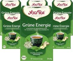 YOGI TEA, Green Energy, ajurvedinė ekologiška prieskonių ir žolelių arbata, žaliosios arbatos, gvaranos, imbiero ir šeivamedžio žiedų mišinys, Yogi Tea Pack of 6, 6 x 17 maišelių (iš viso 102 arbatos maišeliai)