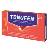 Peršalimo ir gripo simptomams TONUFEN, 200 mg / 30 mg 12 tab.