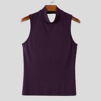 INCERUN Vyriški aukštu kaklu, be rankovių, atviru nugara, prigludę basic marškinėliai 5XL black