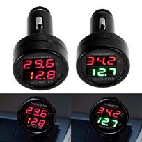 Automobilinis adapteris įkroviklis cigarečių pridegiklis 12V 24V skaitmeninis voltmetras termometras 2in1 automobilio akumuliatoriaus monitorius voltų temperatūros matuoklis raudona