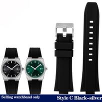 Guminė laikrodžio apyrankė Tissot PRX serijai Super Player T137.410 Dirželis Sportinis Vandeniui atsparus Silikoninis Minkštas Apyrankė Juoda Mėlyna 24x12mm 24mm-12mm