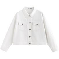 INMAN Women's 2025 Fall Cotton White Denim Jacket M perlų baltos spalvos