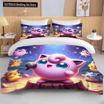 10 dydžių Pokemon Jigglypuff spaudinio rožinės spalvos patalynės komplektas Antklodės užvalkalas 1 antklodės užvalkalas 2 pagalvių užvalkalai Suaugusiųjų ir vaikų patalynės komplektas prabangus EU single(135x200cm)