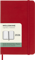 Kalendorius-užrašų knygutė Moleskine 2026 9x14cm, savaitė, kietas viršelis, raudonos spalvos