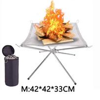 Camping CampFire Rack Foldable Mesh Fire Pit Wood Stove Fire Frame Rack Garden Backyard BBQ Bonfire M