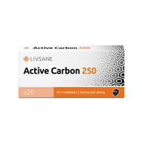 Livsane Active Carbon 250 g aktyvinta anglis, 20 kapsulių