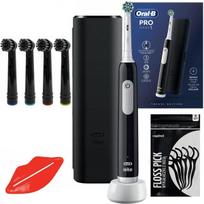 "Oral-B Pro 1 Black" dantų šepetėlis + juodas dėklas + 4x juodi antgaliai + nemokamos dovanos