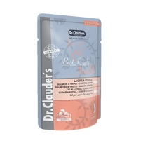 DR. CLAUDER'S drėgnas maistas katėms su lašiša ir upėtakiu drebučiuose 100 g