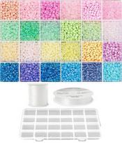 Siūlų ir stiklinių apvalių karoliukų (biserio) 6/0 RainBow® 24 spalvų po 10 g rinkinys su dėžute, pastelinis