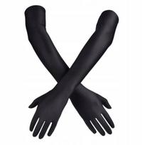 Ilgos juodos retro pirštinės su alkūnėmis 60 cm moteriškos karnavalinės pirštinės