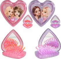 Topmodel - TOPModel Folding Hairbrush with Mirror - Heart Shaped - Transparent Pink and Purple (0413030)