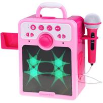 Rožinė muzikinė garsiakalbiai Boombox vaikams su mikrofonu IN0166