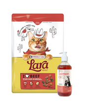 VERSELE-LAGA Lara Adult Beef 1.9kg - Suaugusių kačių ėdalas su jautienos skoniu + LAB V Lašišų aliejus šunims ir katėms 500ml