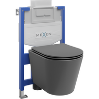 Mexen Rico paslėptas WC rėmas Fenix XS-U su unitazu ir lėtai nusileidžiančiu dangčiu, tamsiai pilkos matinės spalvos