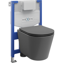 Mexen Rico paslėptas WC komplektas rėmas Fenix XS-F su WC puodu ir lėtai leidžiamu dangčiu, tamsiai pilkas matinis
